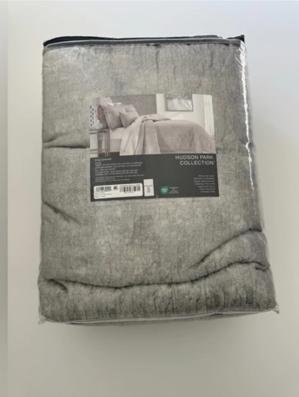Hudson Park Collection Pale Silver Rippled Texture King Coverlet